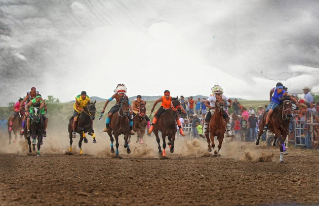 Riders in Indian relay horse races jump from one galloping animal to another. Credit Diana Volk. via NY Times.